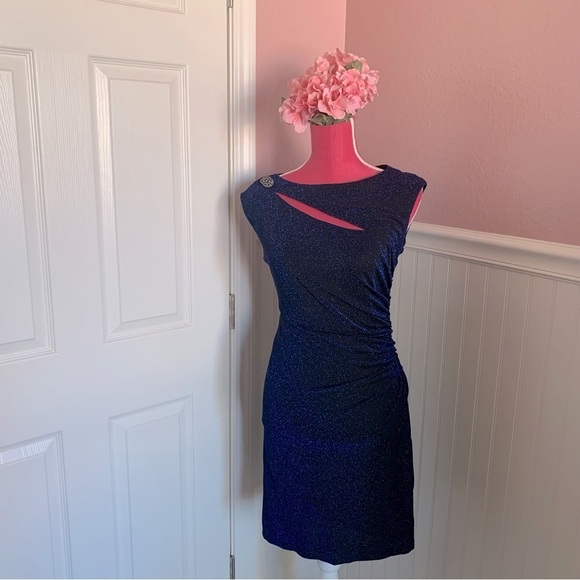 Sparkle Blue Petite Cocktail Dress with Cut Outs, size 4P - Picture 1 of 8
